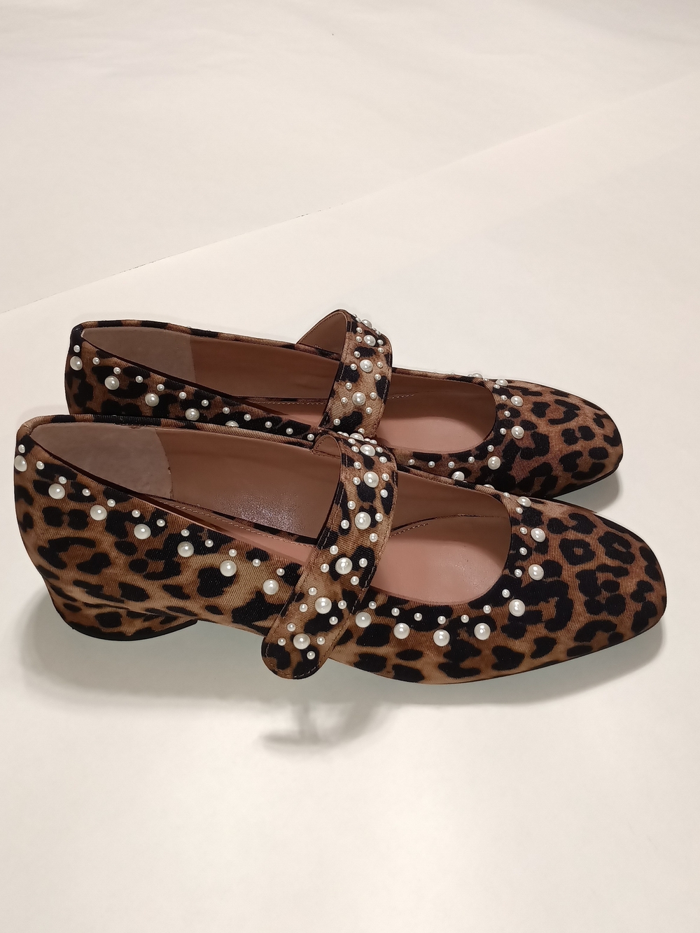 Copper Key Leopard-Print Pearl Mary Jane Block Heel Flats - Brown Size 7.5 - Picture 4 of 13